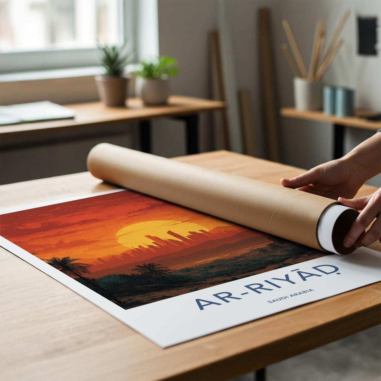 Ar-Riyad Poster - Saudi Arabia Travel Art - Fiery City Skyline Home Decor