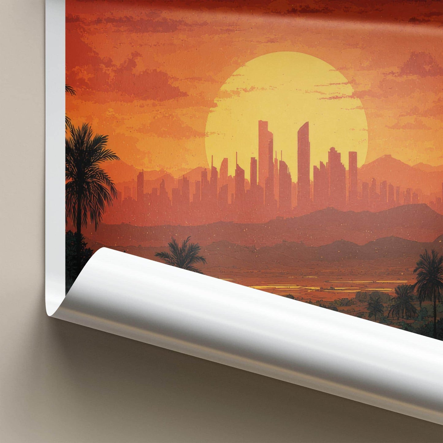 Ar-Riyad Poster - Saudi Arabia Travel Art - Fiery City Skyline Home Decor
