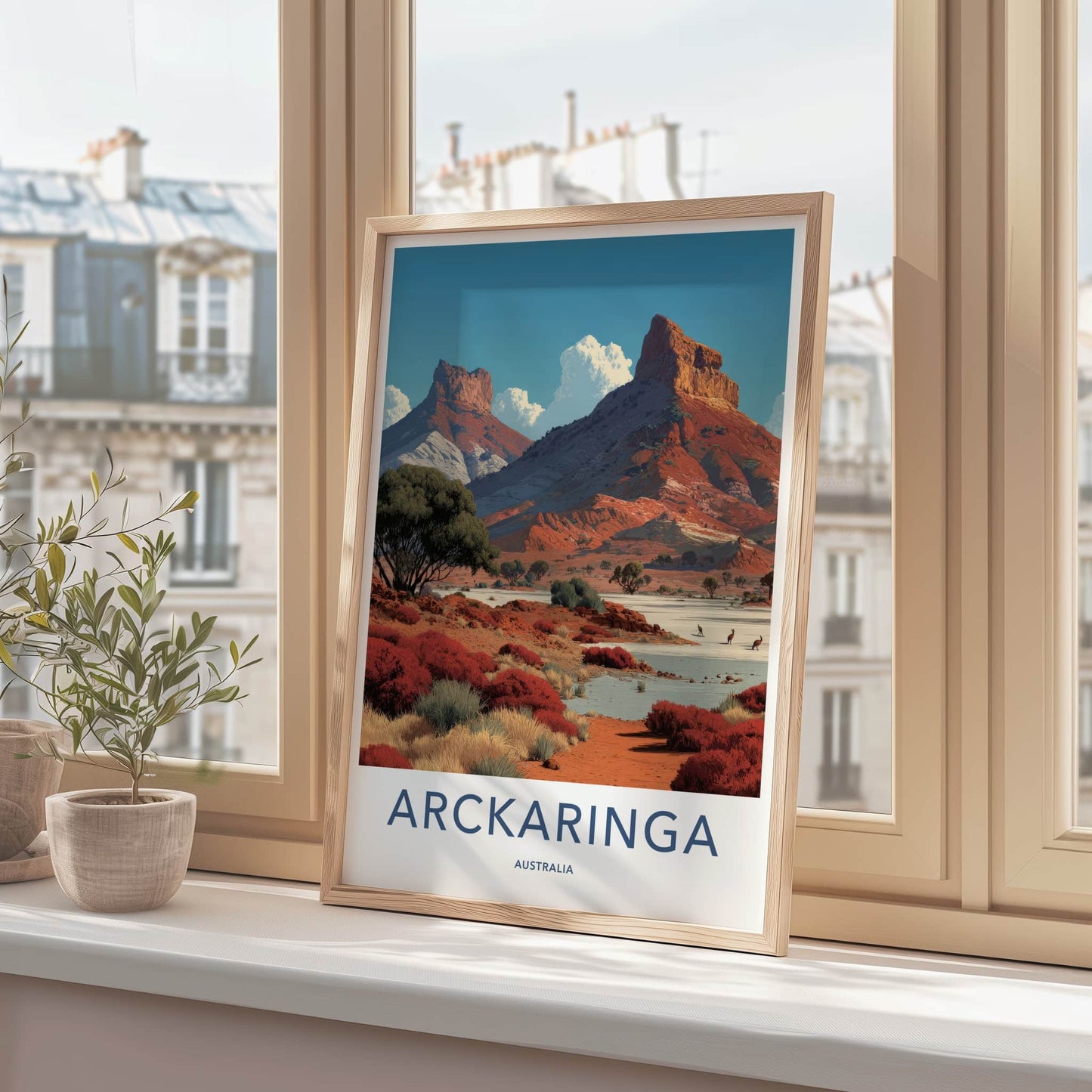 Arckaringa Poster - Australia Travel Art - Red Desert Kangaroos Wall Decor