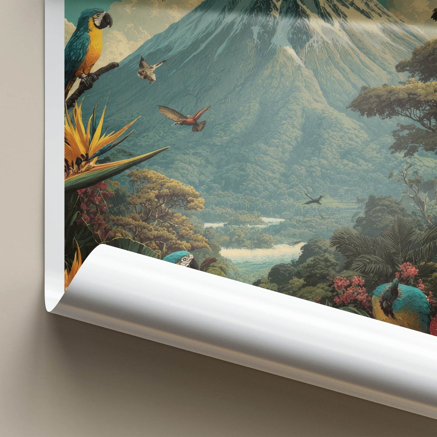 Arenal Poster - Costa Rica Travel Art - Snowy Peak Macaws Home Decor
