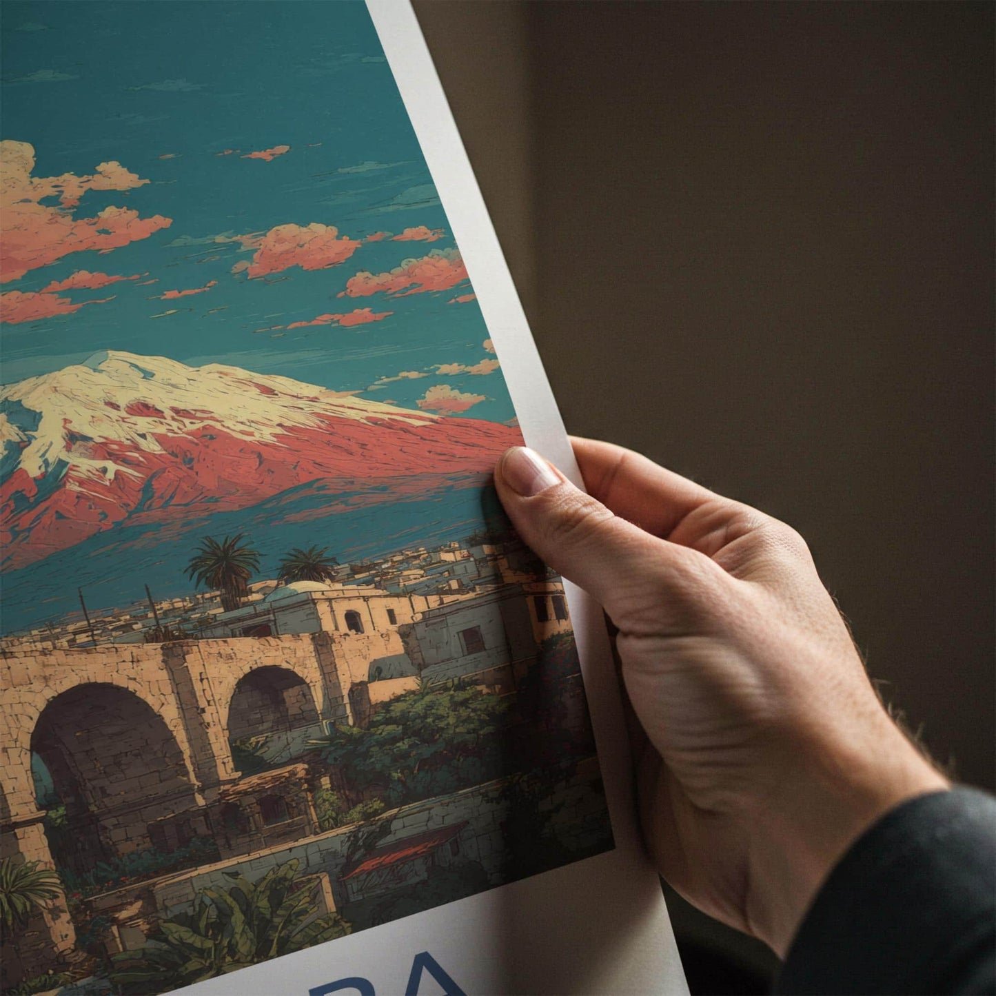 Arequipa Poster - Peru Travel Art - Arched Bridge Volcano Wall Decor