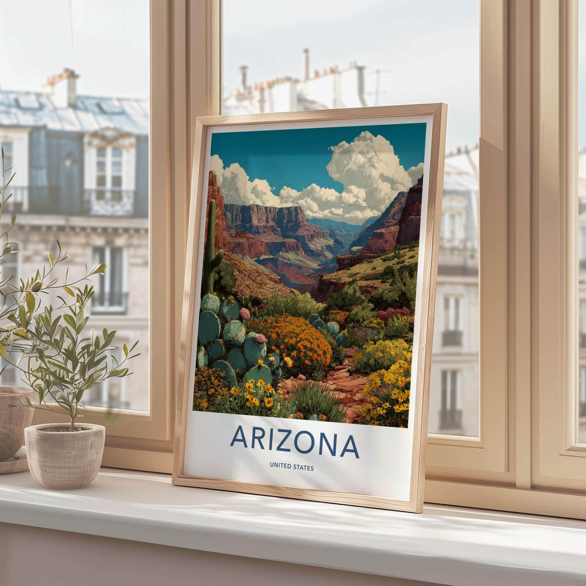 Arizona Poster - Arizona Travel Art - Canyon Cacti Blooms Wall Decor