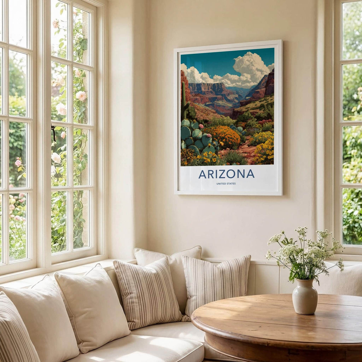 Arizona Poster - Arizona Travel Art - Canyon Cacti Blooms Wall Decor