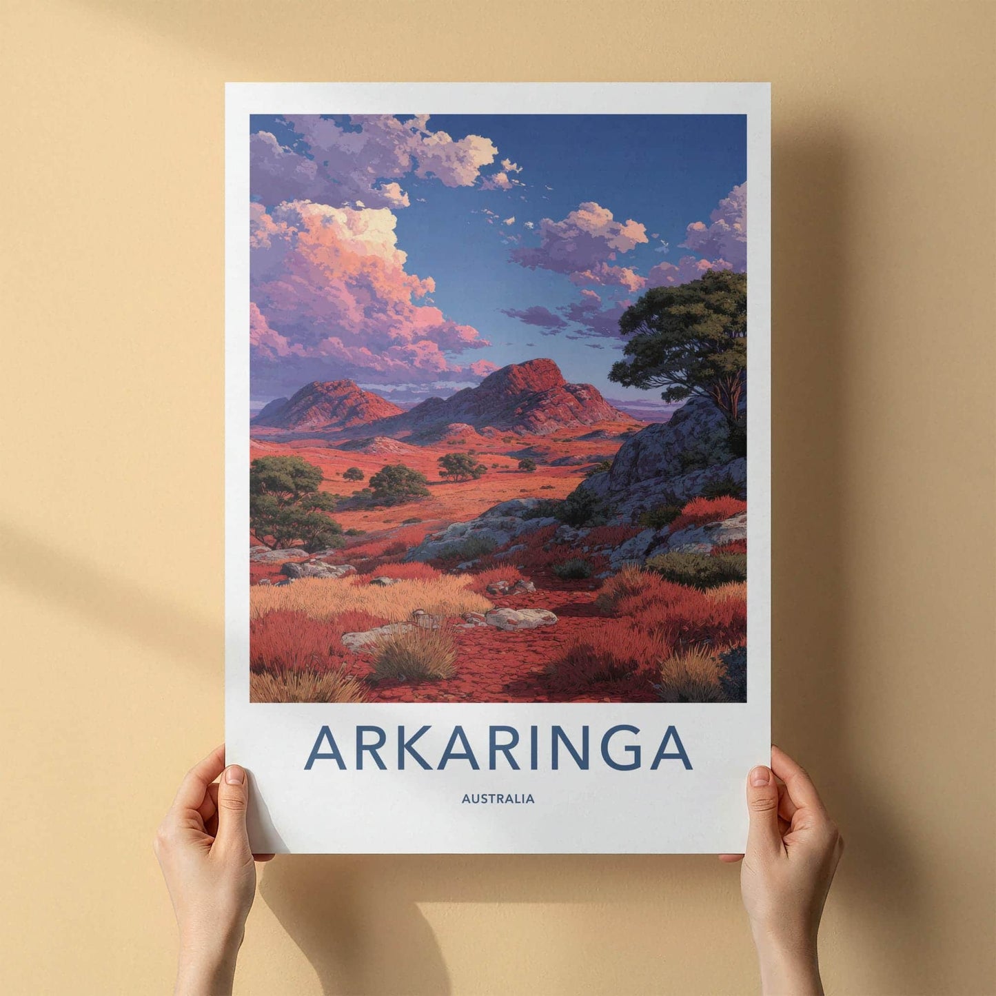 Arkarringa Australia Travel Poster, Vibrant Desert Landscape Wall Art Print, Anime Style Nature Decor, Outback Scenery Gift