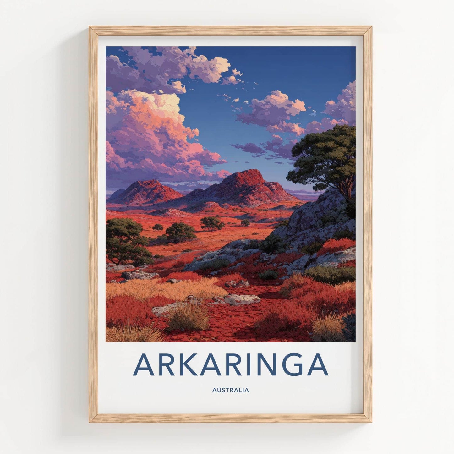 Arkarringa Australia Travel Poster, Vibrant Desert Landscape Wall Art Print, Anime Style Nature Decor, Outback Scenery Gift