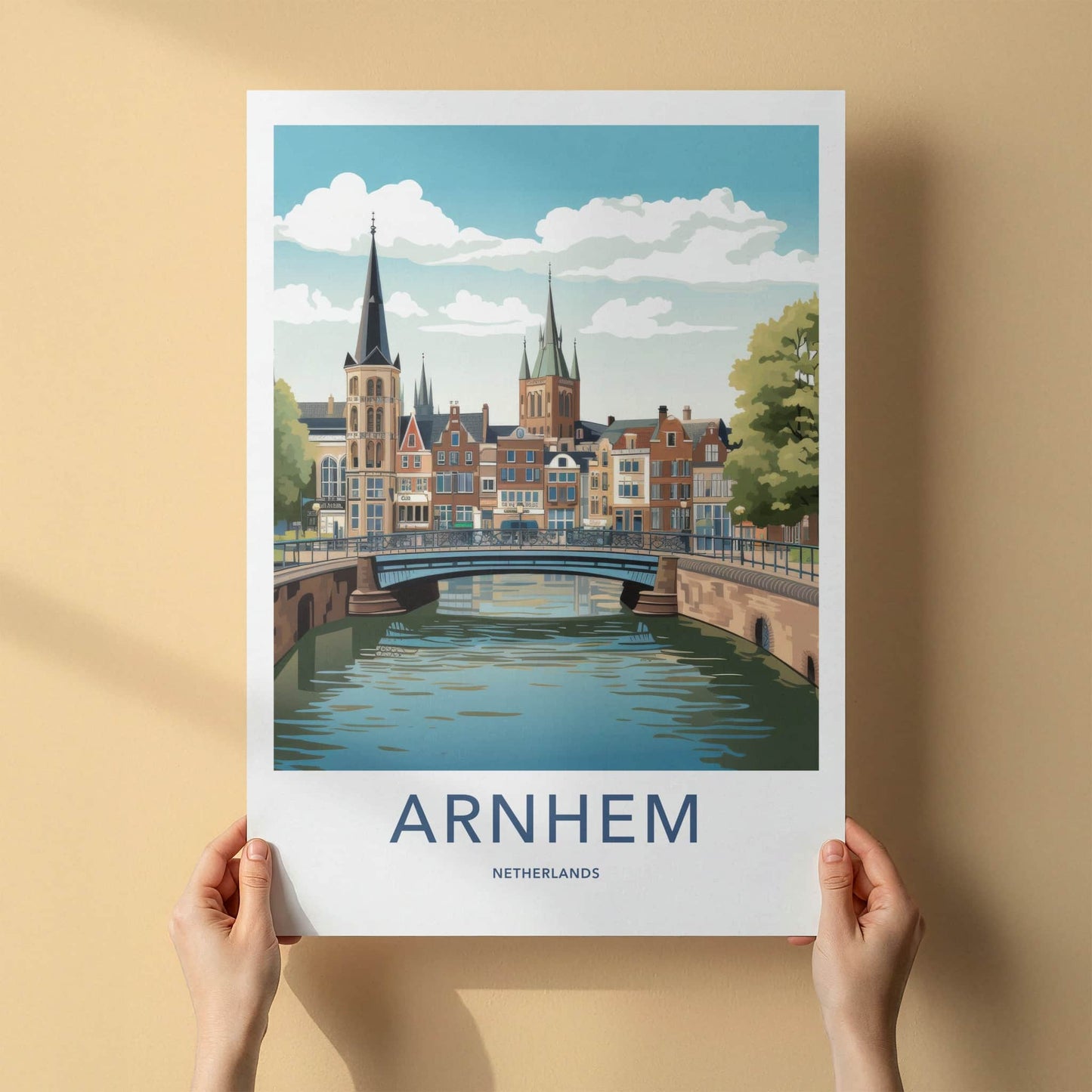 Arnhem Poster - Netherlands Travel Art - Canal Cityscape Bridge Home Decor