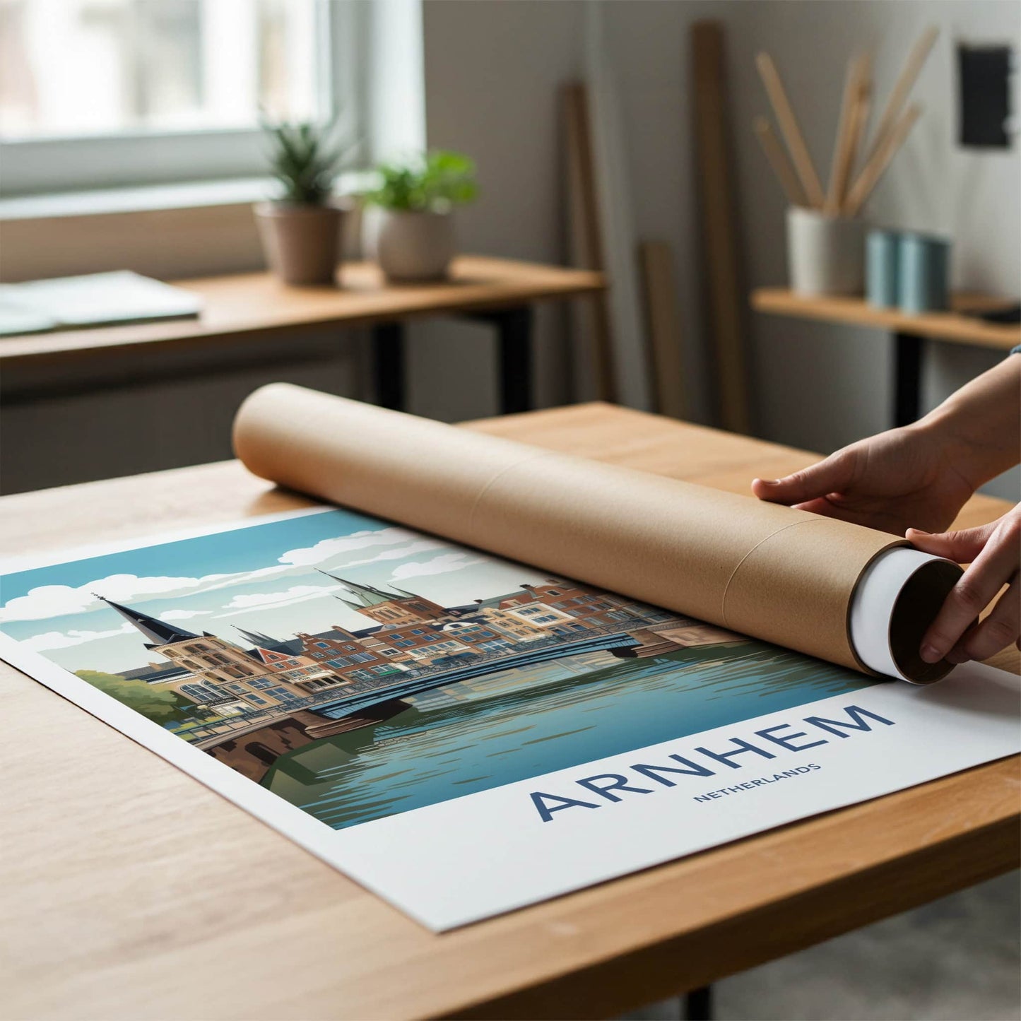 Arnhem Poster - Netherlands Travel Art - Canal Cityscape Bridge Home Decor