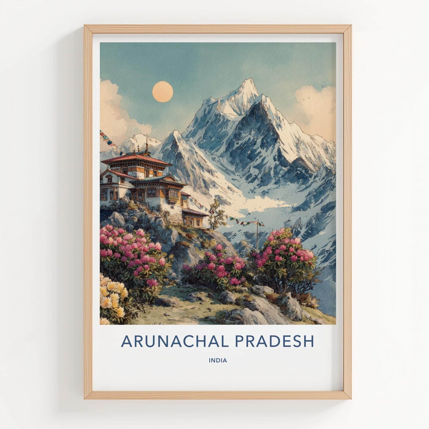 Arunachal Pradesh Poster - India Travel Art - Mountain Temple Home Decor | Serene Himalayan Watercolor Wall Art Print for Nature Lovers &