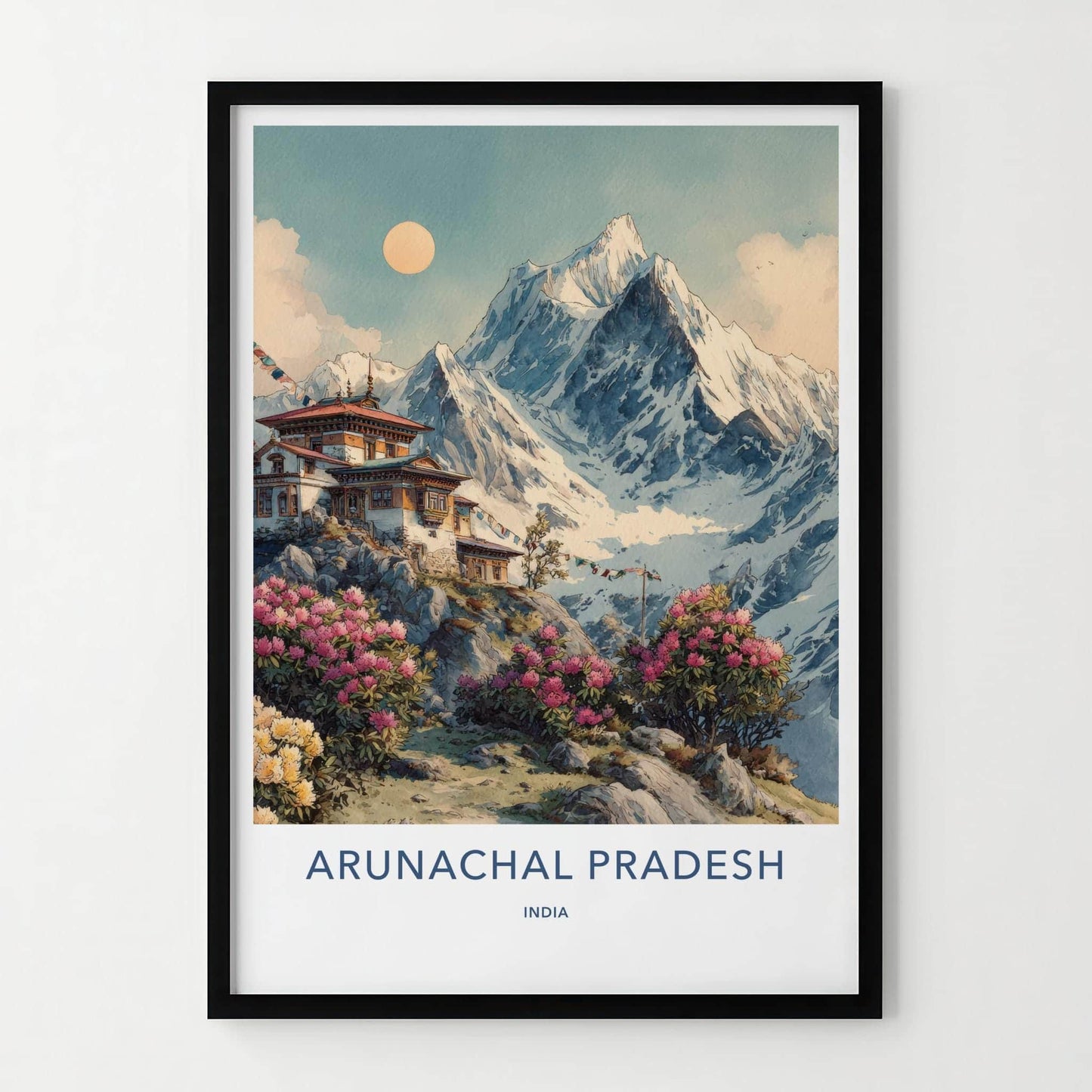 Arunachal Pradesh Poster - India Travel Art - Mountain Temple Home Decor | Serene Himalayan Watercolor Wall Art Print for Nature Lovers &