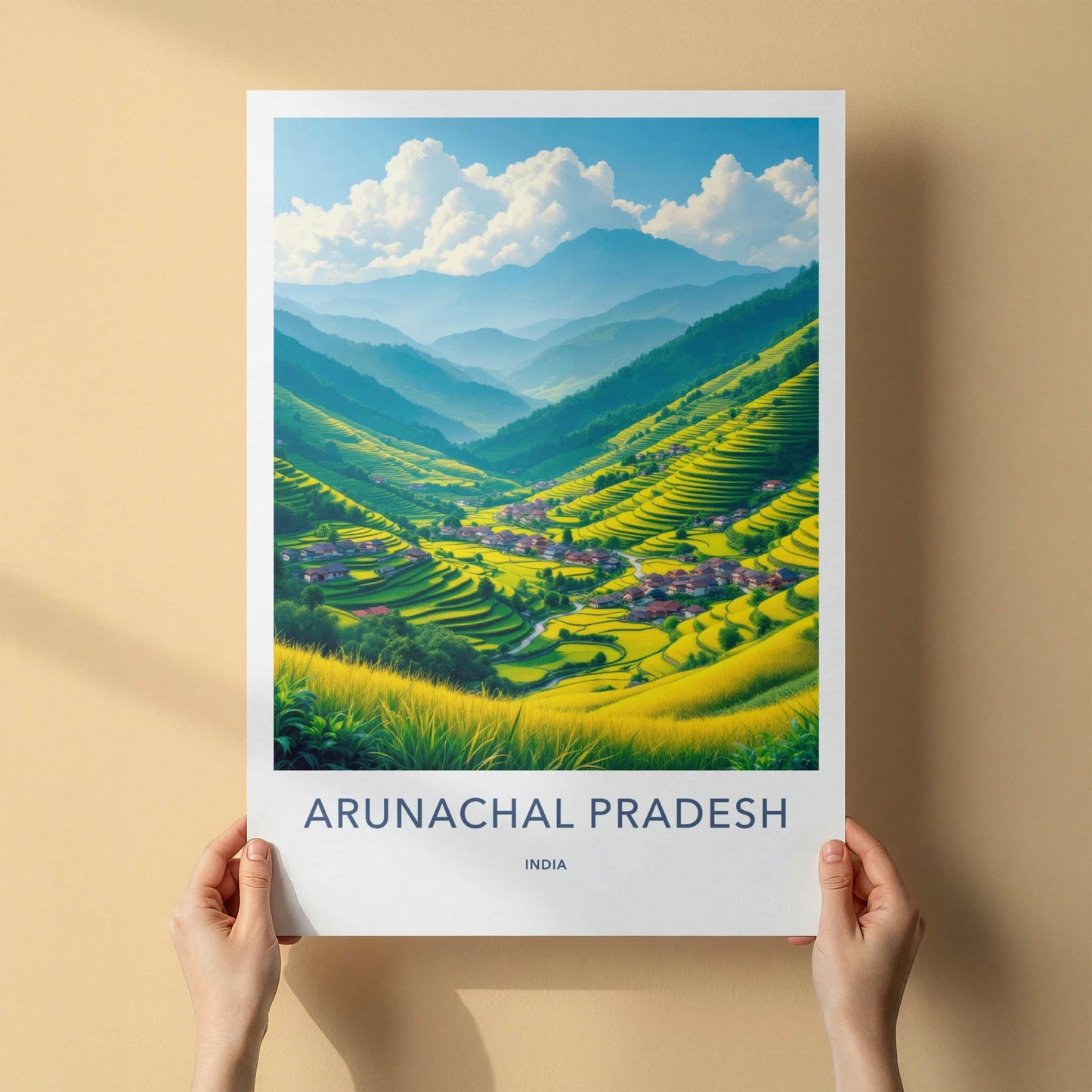 Arunachal Pradesh Poster - India Wall Art - Green Terraced Village Gift