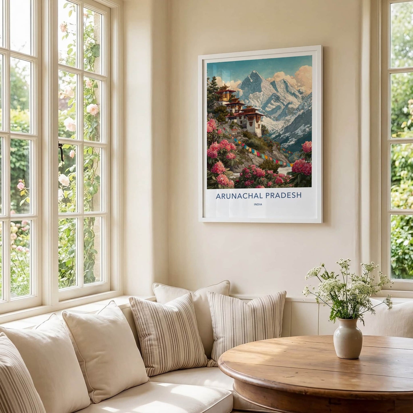 Arunachal Pradesh Poster - India Wall Art - Temples Mountain Flowers Home Decor
