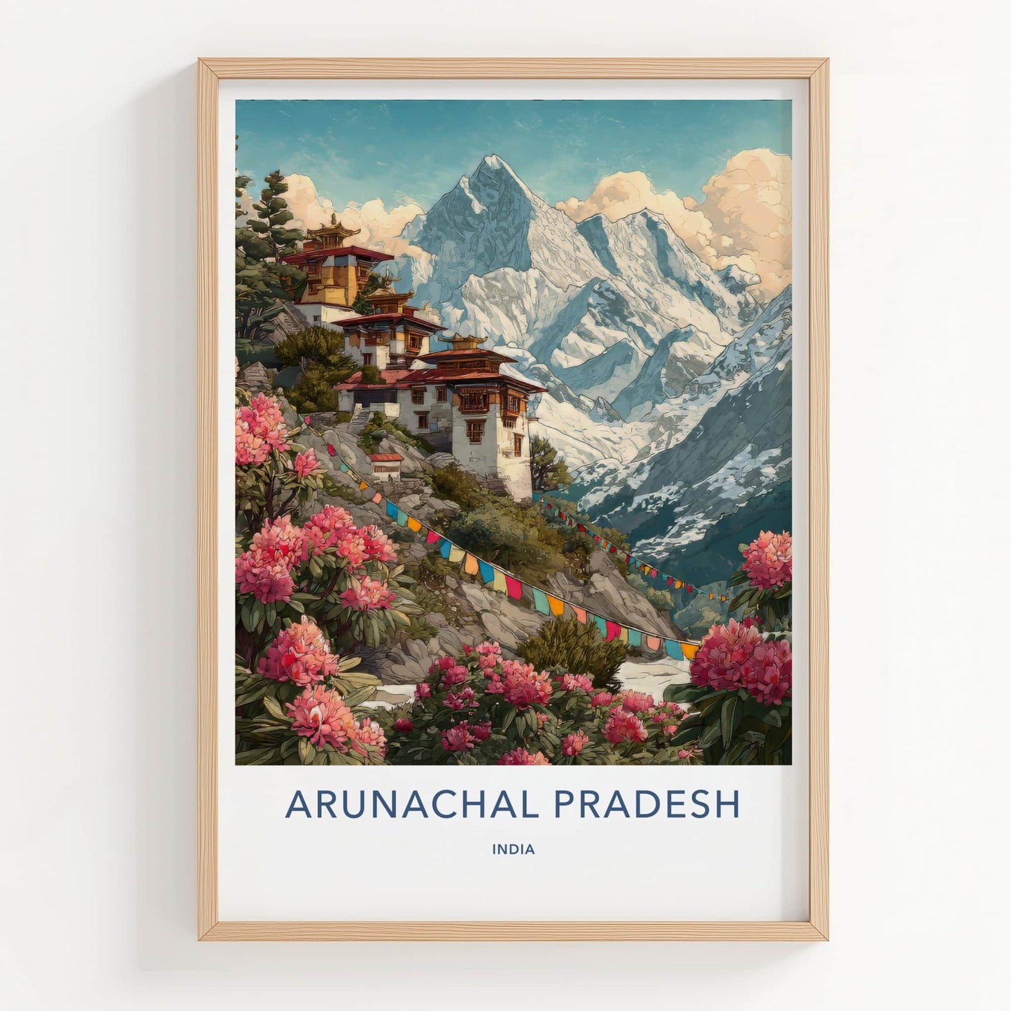 Arunachal Pradesh Poster - India Wall Art - Temples Mountain Flowers Home Decor