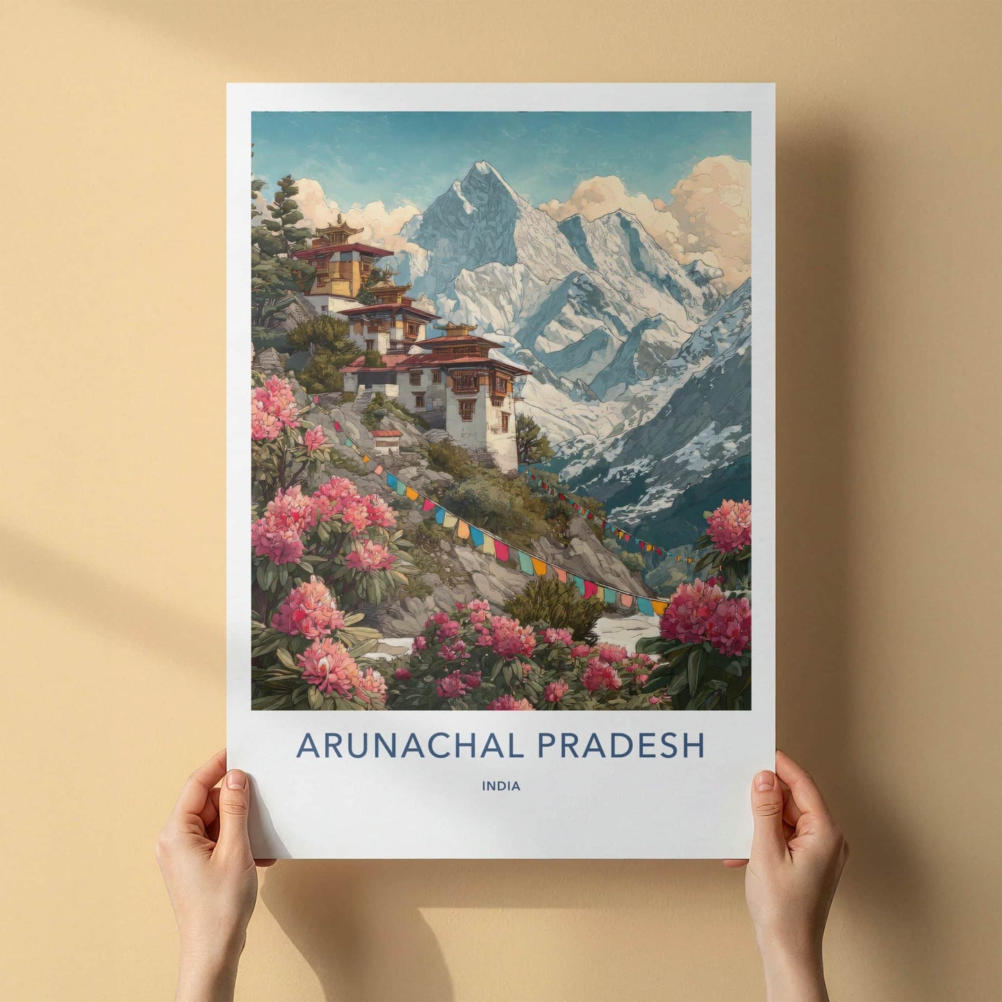 Arunachal Pradesh Poster - India Wall Art - Temples Mountain Flowers Home Decor