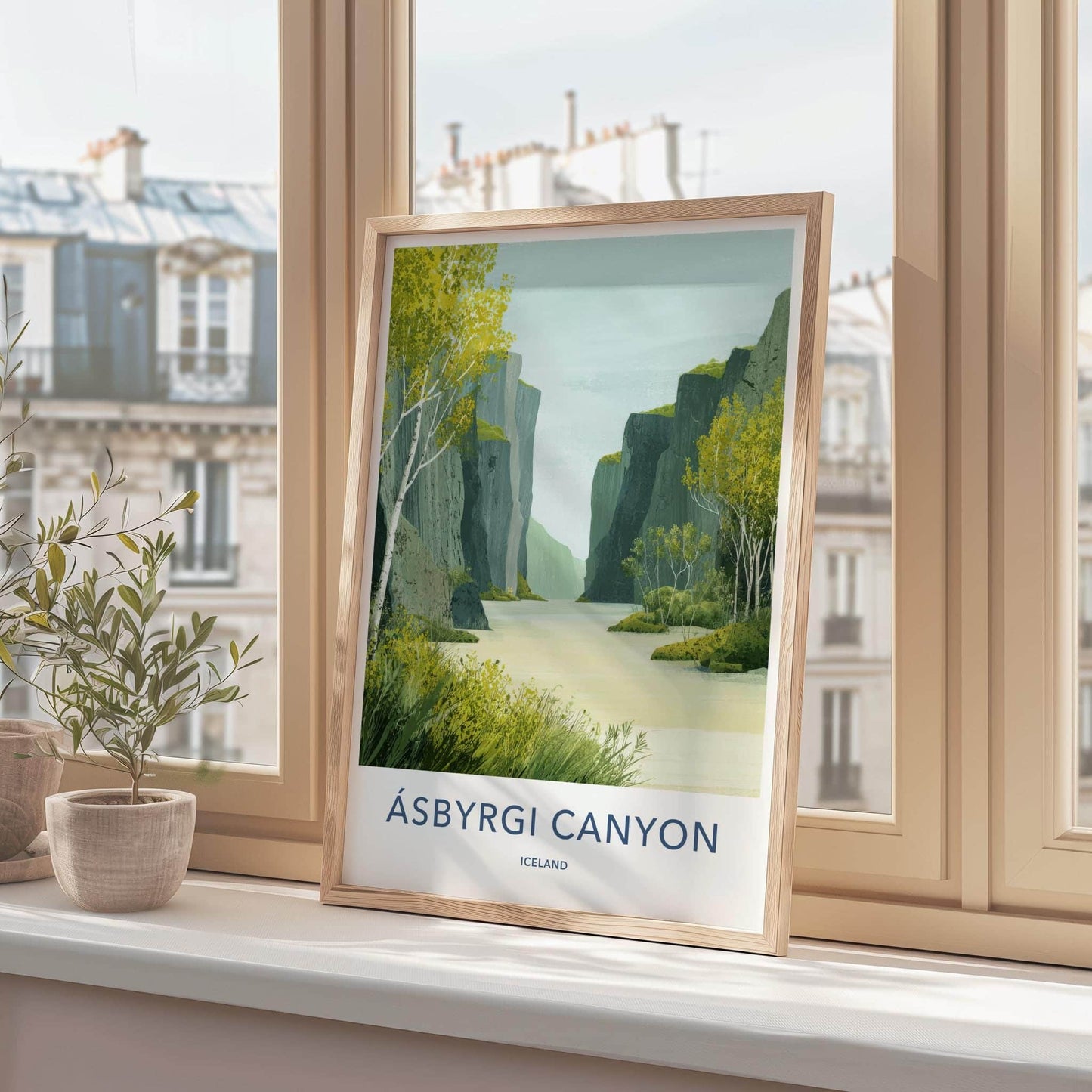 Asbyrgi Canyon Poster - Iceland Travel Art - Serene Waterway Cliffs Wall Decor