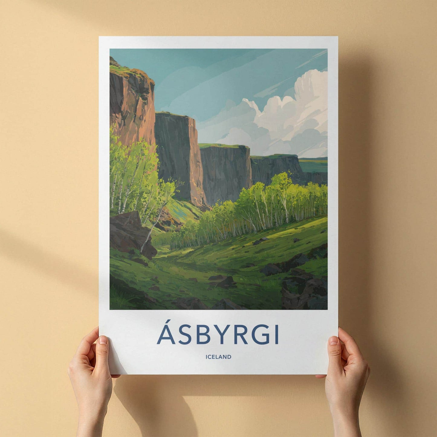 Asbyrgi Poster - Iceland Travel Print - Layered Cliffs Valley Home Decor