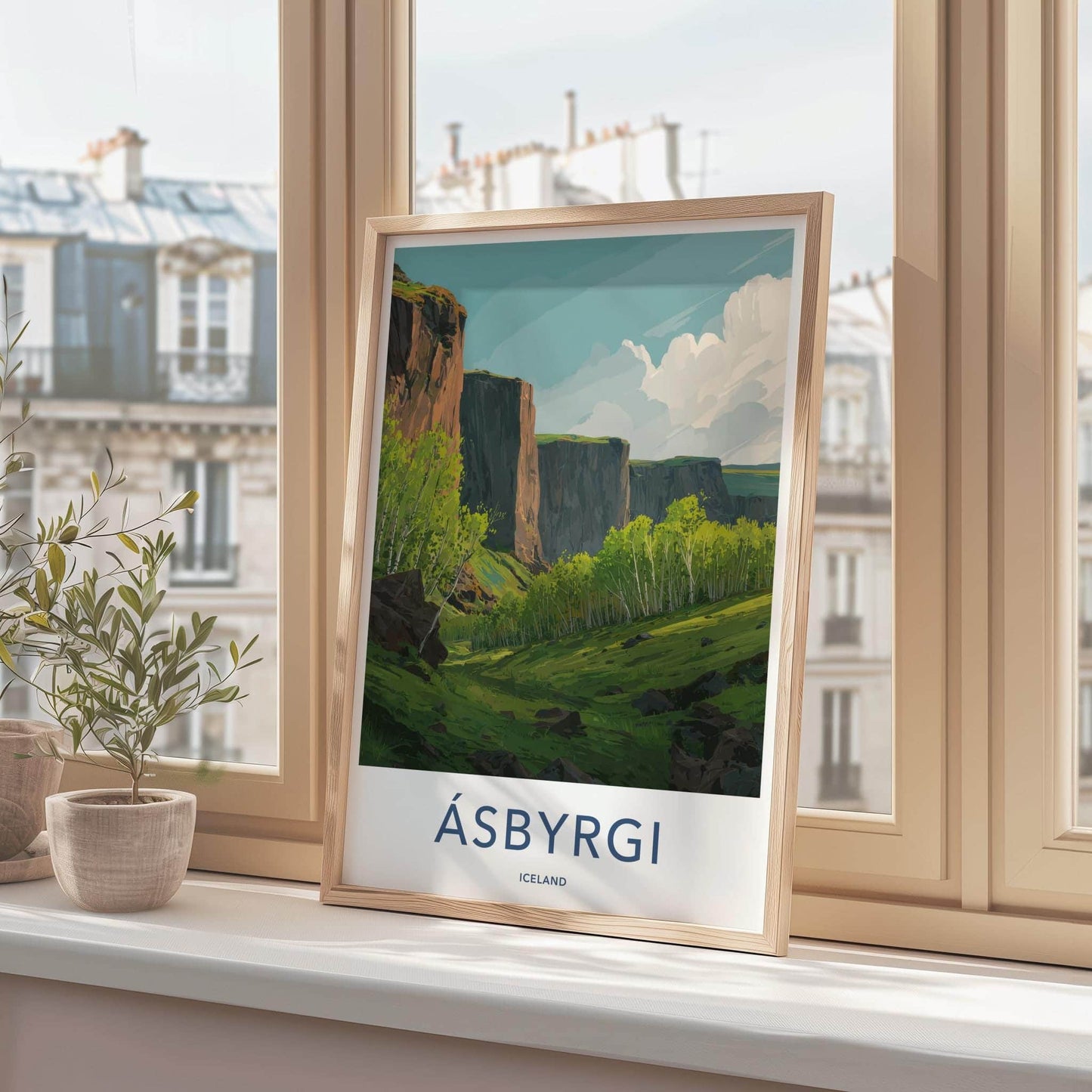 Asbyrgi Poster - Iceland Travel Print - Layered Cliffs Valley Home Decor