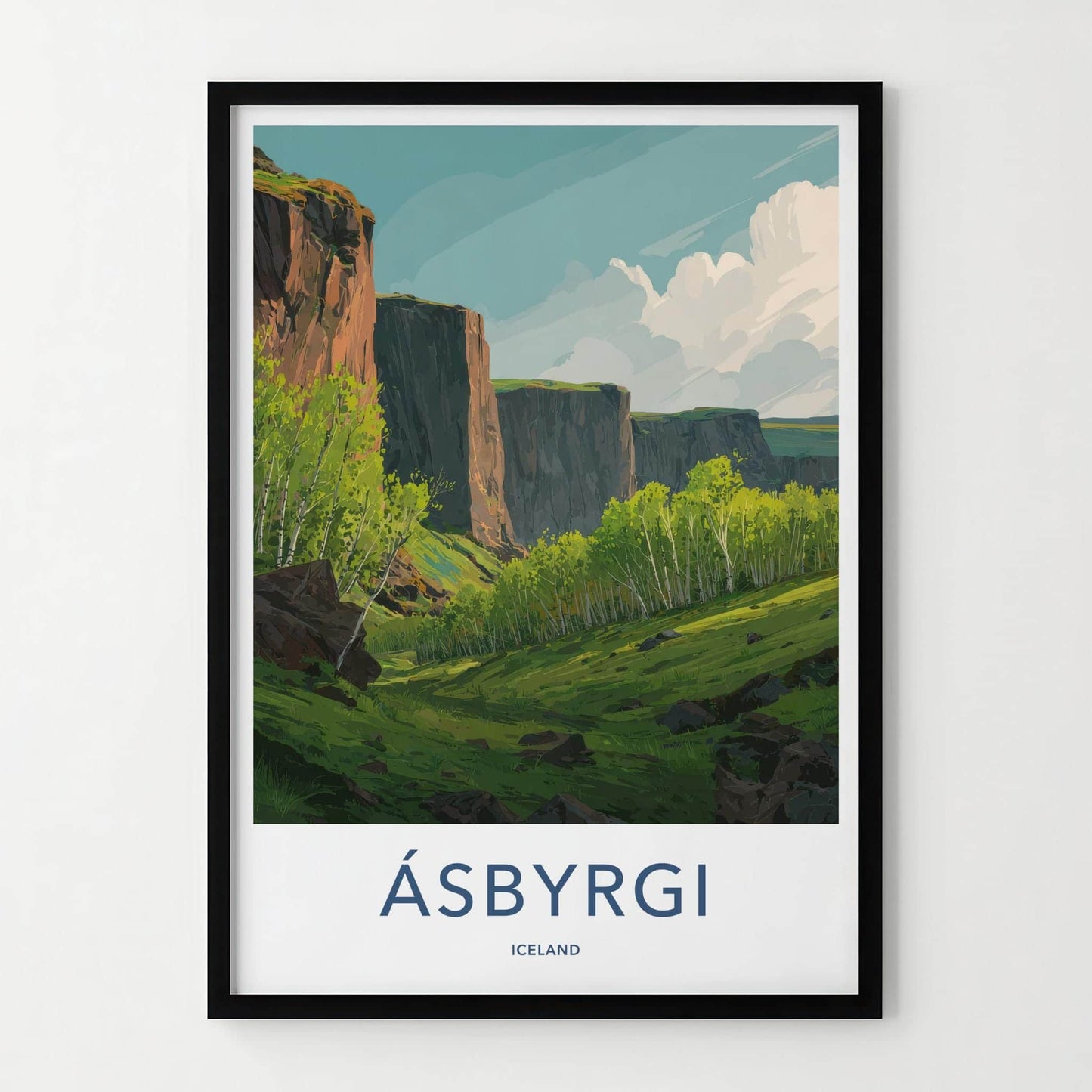 Asbyrgi Poster - Iceland Travel Print - Layered Cliffs Valley Home Decor
