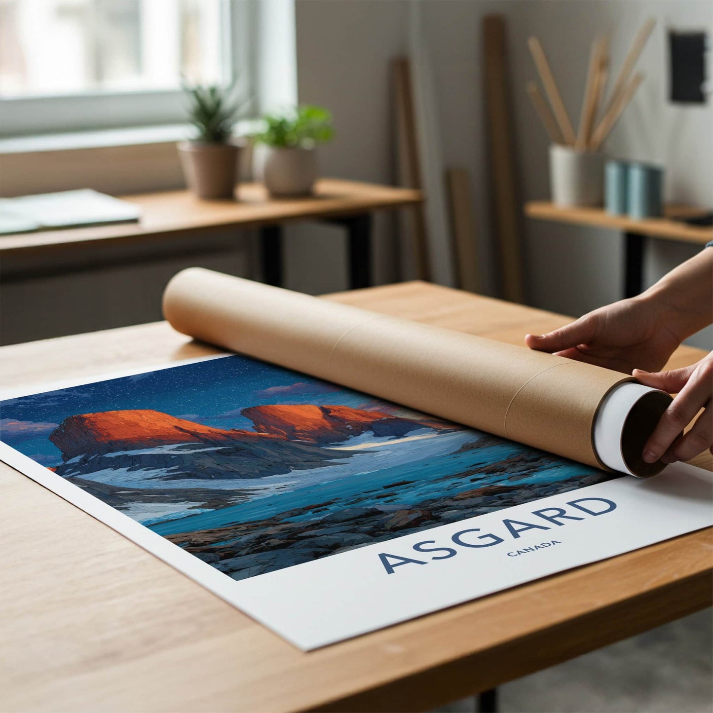 Asgard Poster - Canada Travel Art - Red Rock Mountains Home Decor