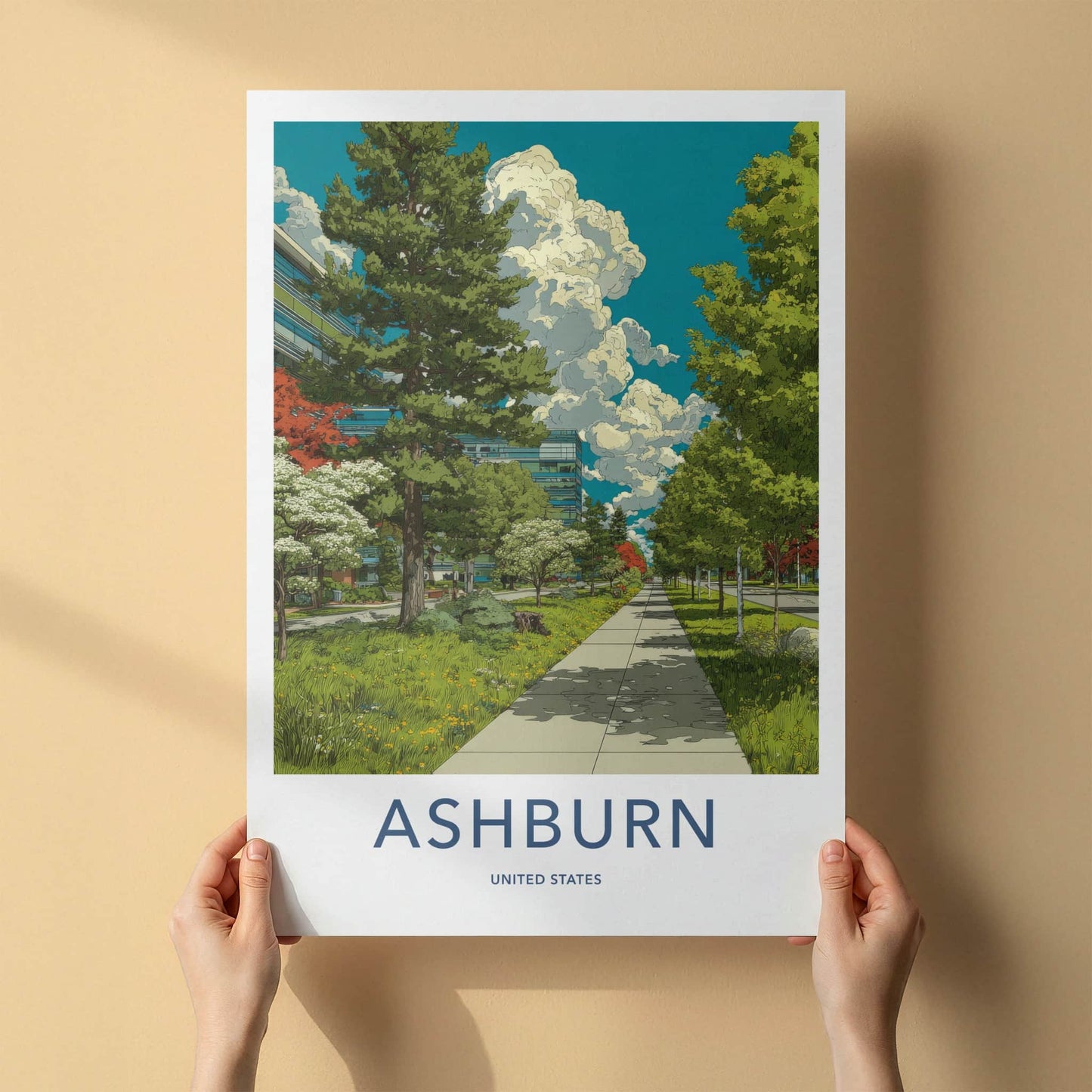 Ashburn Poster - Virginia Travel Print - Lush Green Pathway Lounge Decor