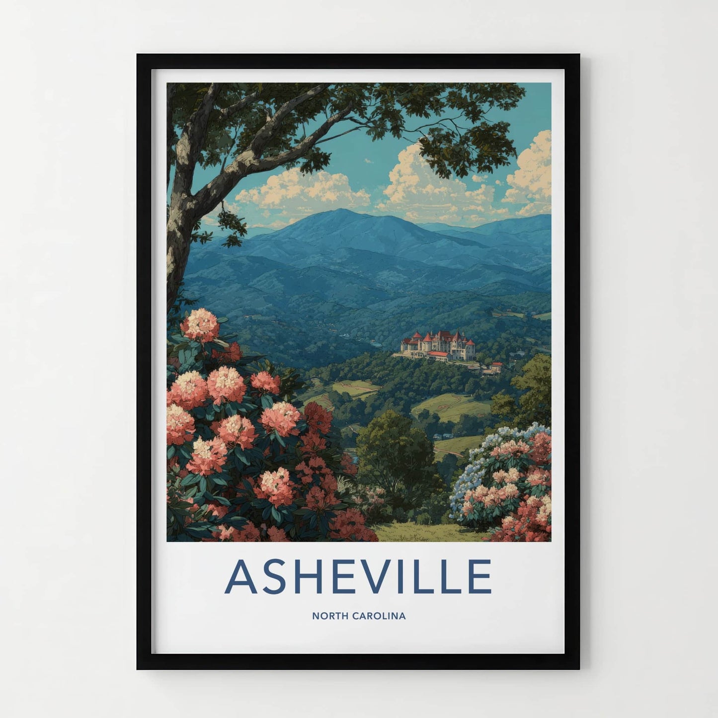 Asheville Poster - North Carolina Art Print - Estate Mountains Trees Home Decor