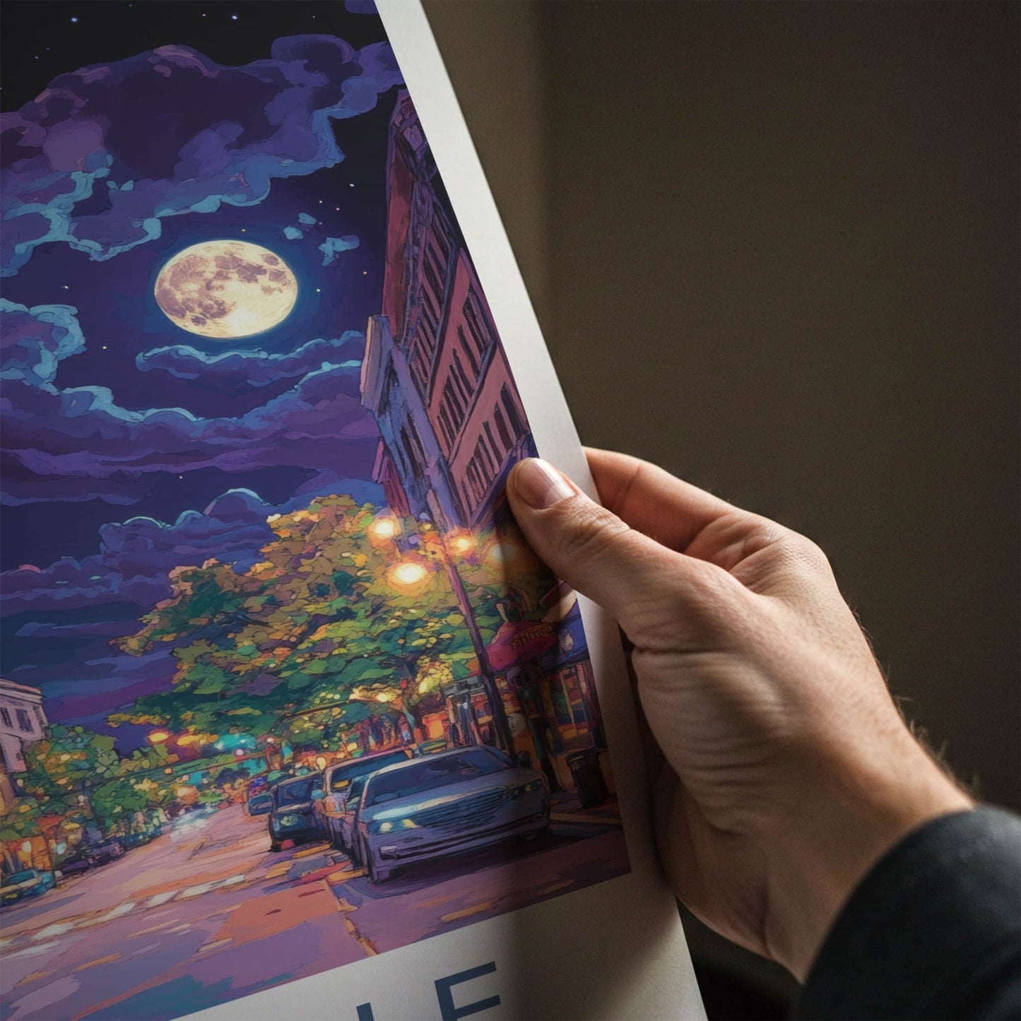 Asheville Poster - North Carolina Travel Art - City Night Moon Home Decor