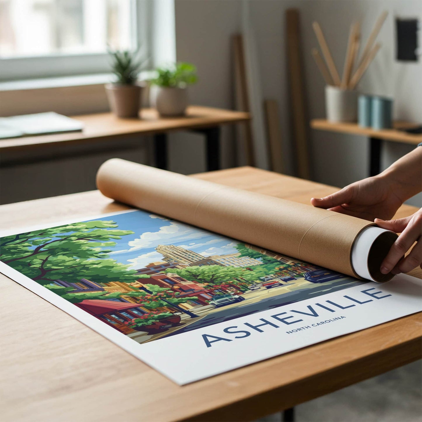 Asheville Poster - North Carolina Travel Art - Vibrant Downtown Street Home Decor