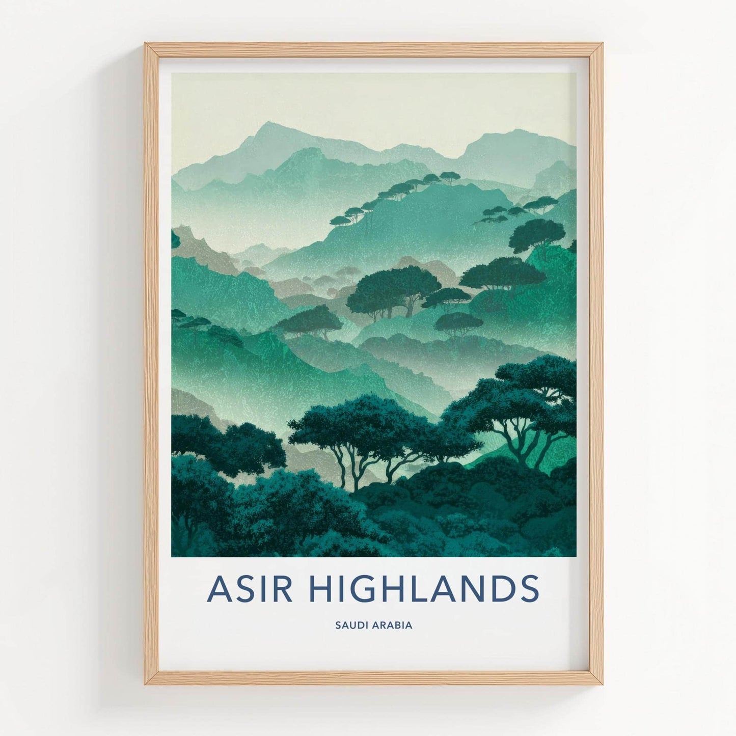 Asir Highlands Poster - Saudi Arabia Travel Art - Misty Mountain Trees Home Decor