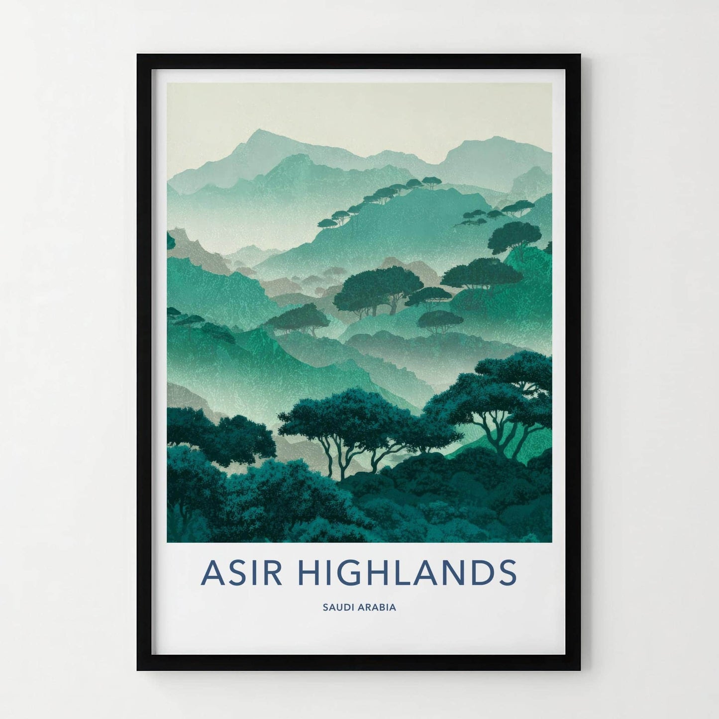 Asir Highlands Poster - Saudi Arabia Travel Art - Misty Mountain Trees Home Decor