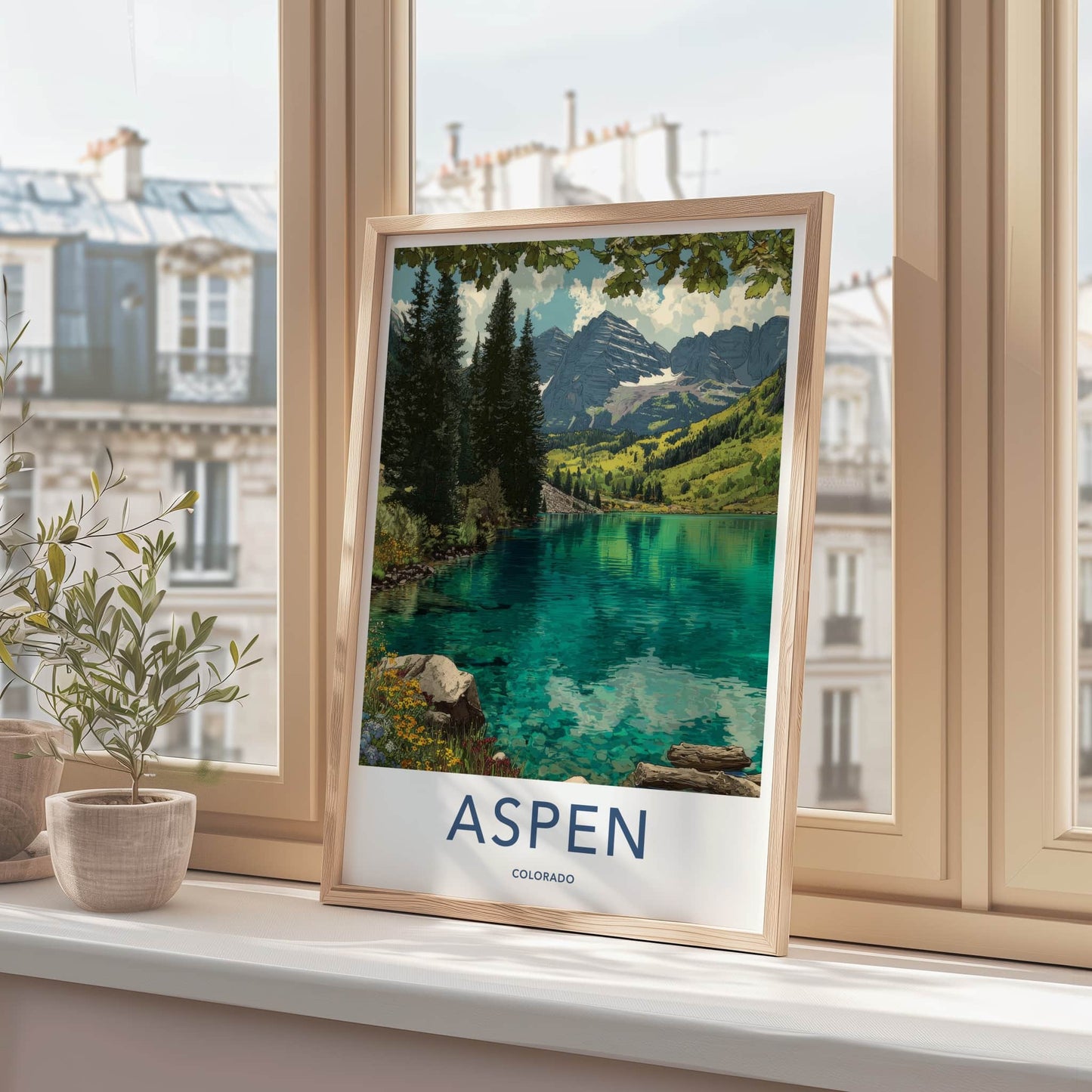 Aspen Poster - Colorado Travel Art - Mountain Lake Shore Art Print