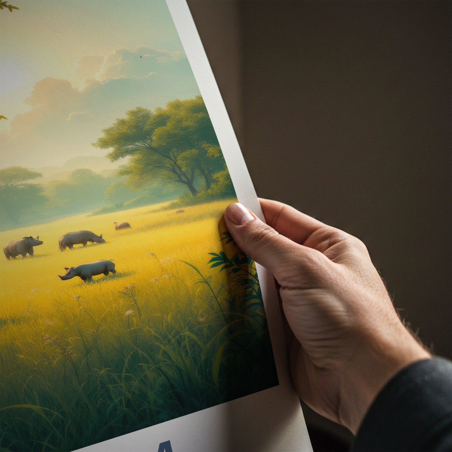 Assam Poster - India Travel Art - Assam Rhinos Golden Sunset Home Decor