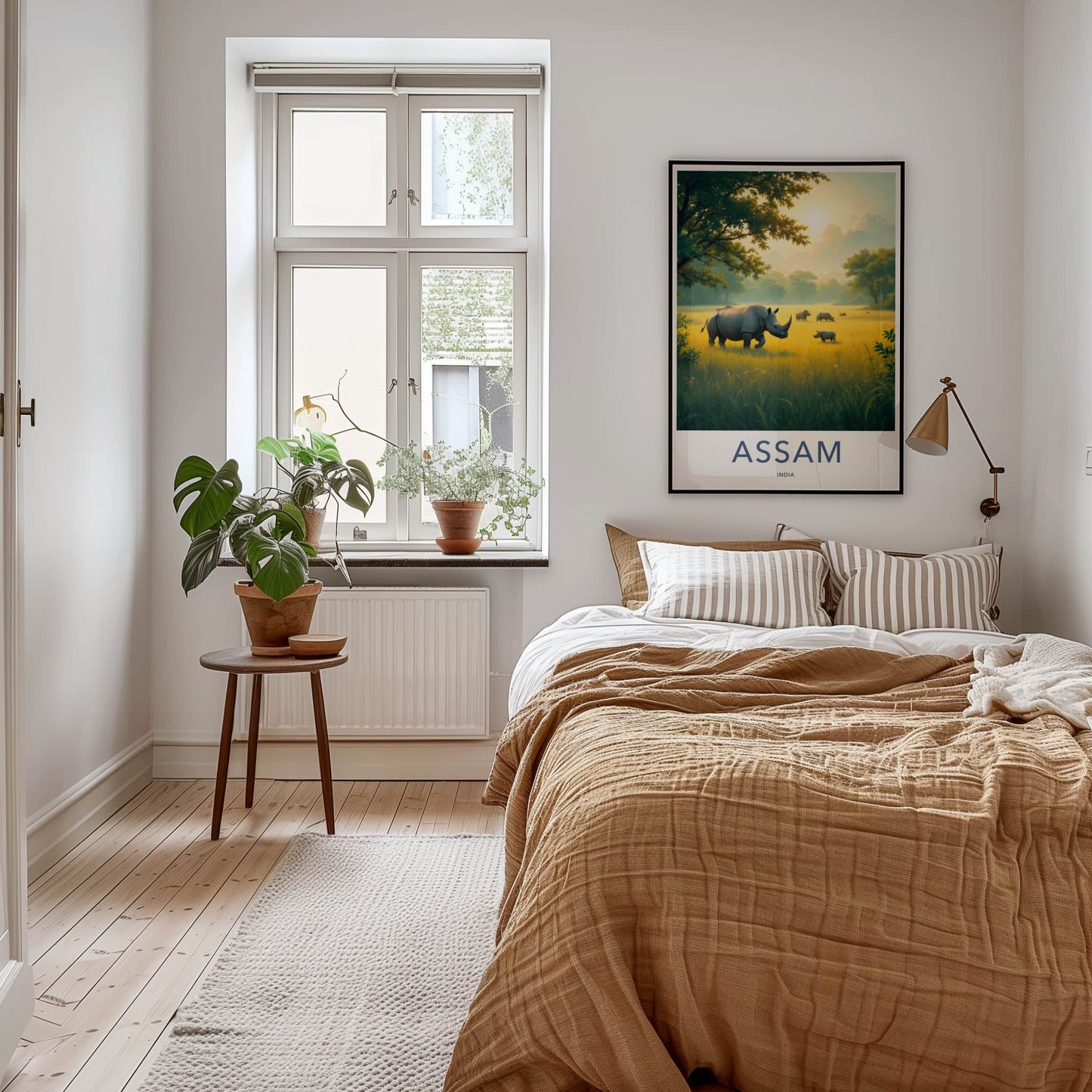 Assam Poster - India Travel Art - Assam Rhinos Golden Sunset Home Decor
