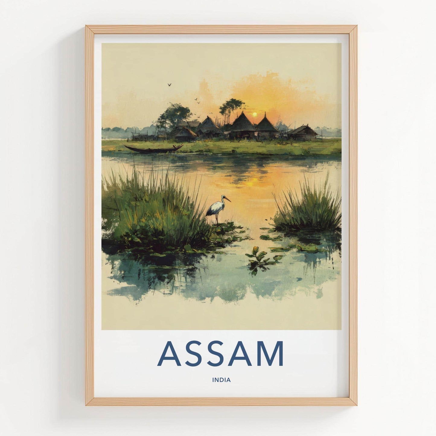 Assam Poster - India Travel Art - Serene Village Sunset Home Decor