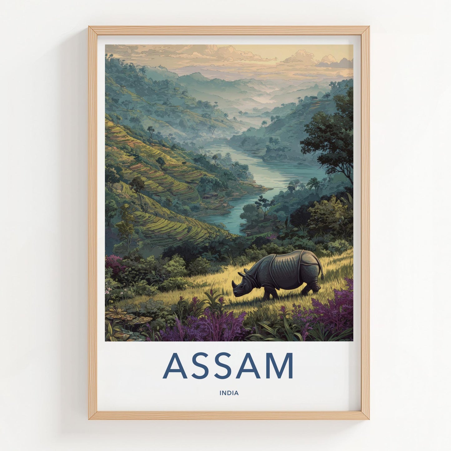 Assam Poster - India Wall Art - Rhino River Valley Home Decor