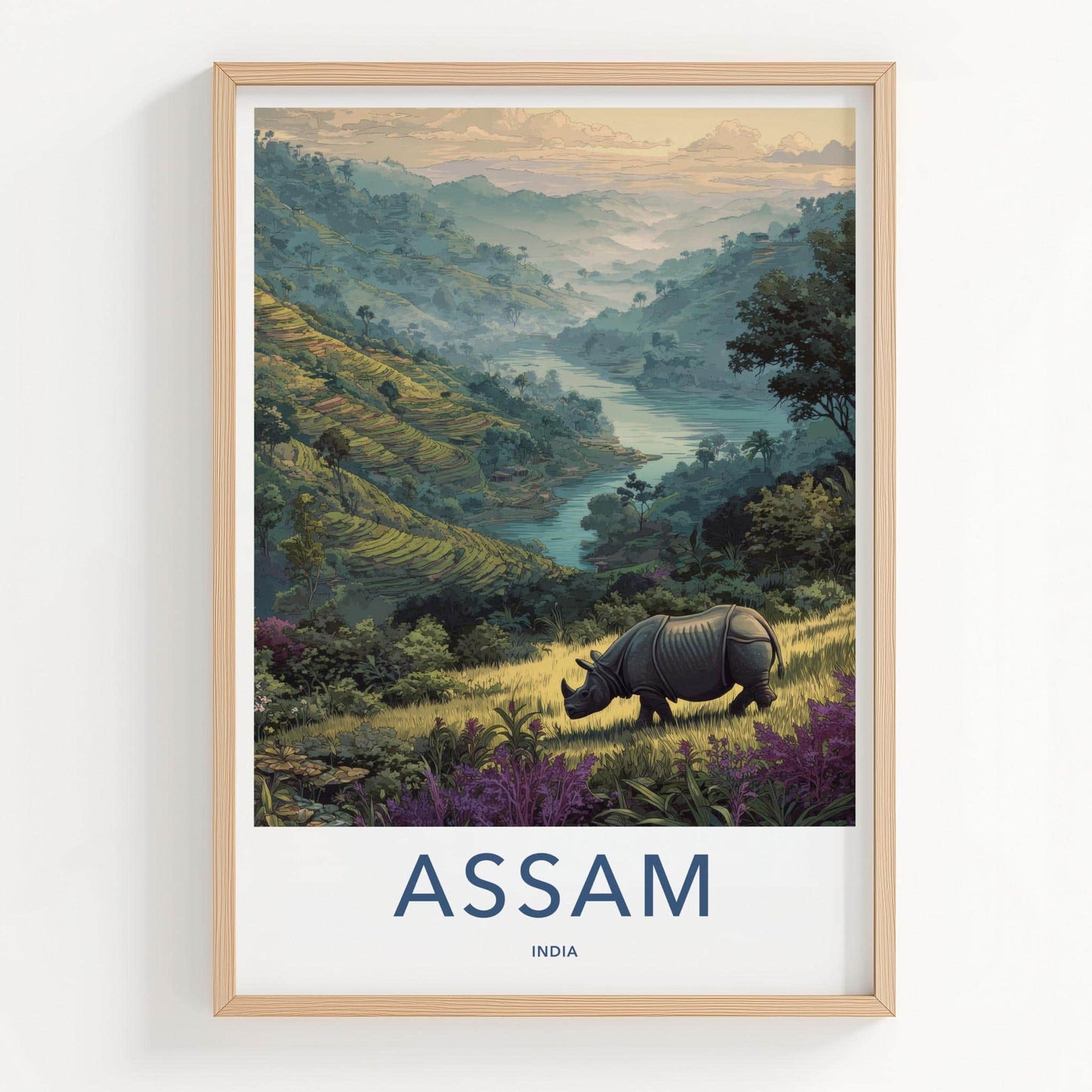 Assam Poster - India Wall Art - Rhino River Valley Home Decor