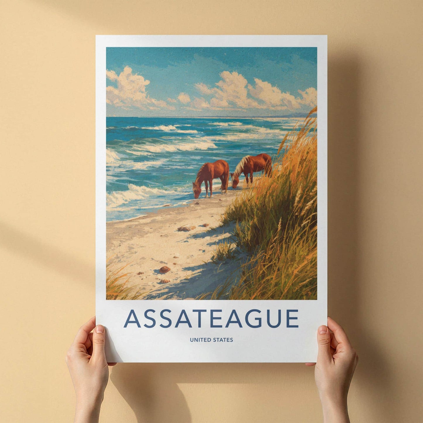 Assateague Poster - Maryland Art Print - Beach Grazing Horses Wall Decor