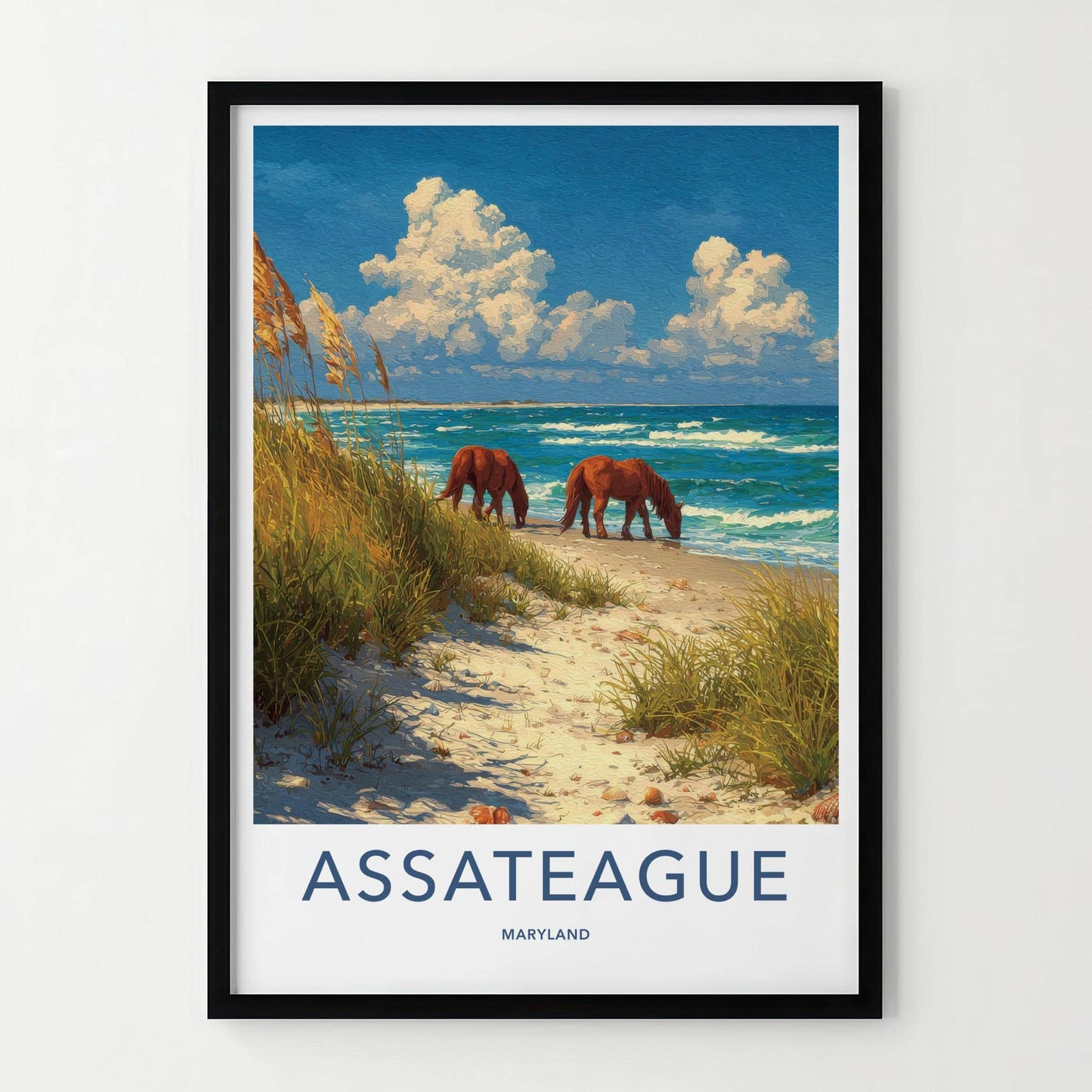 Assateague Poster - Maryland Travel Art - Wild Horses Beach Wall Decor