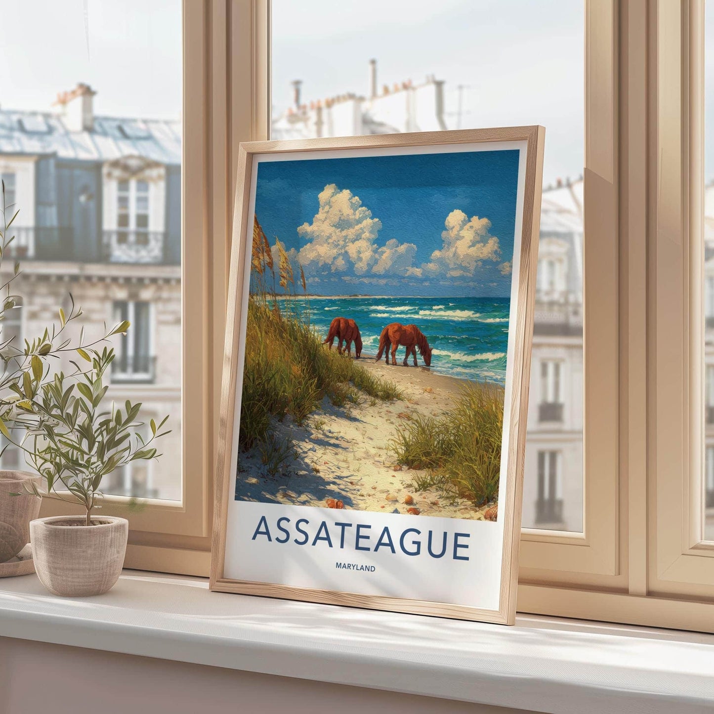 Assateague Poster - Maryland Travel Art - Wild Horses Beach Wall Decor