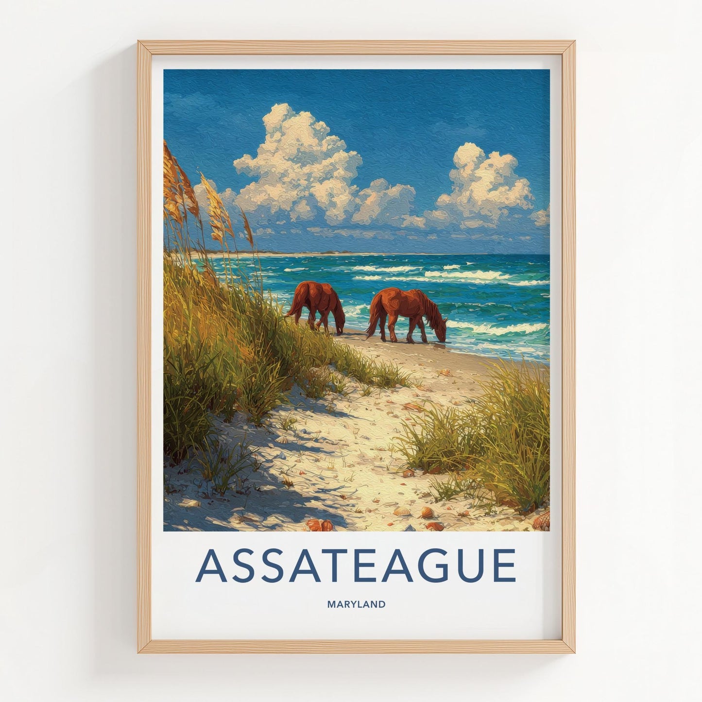 Assateague Poster - Maryland Travel Art - Wild Horses Beach Wall Decor