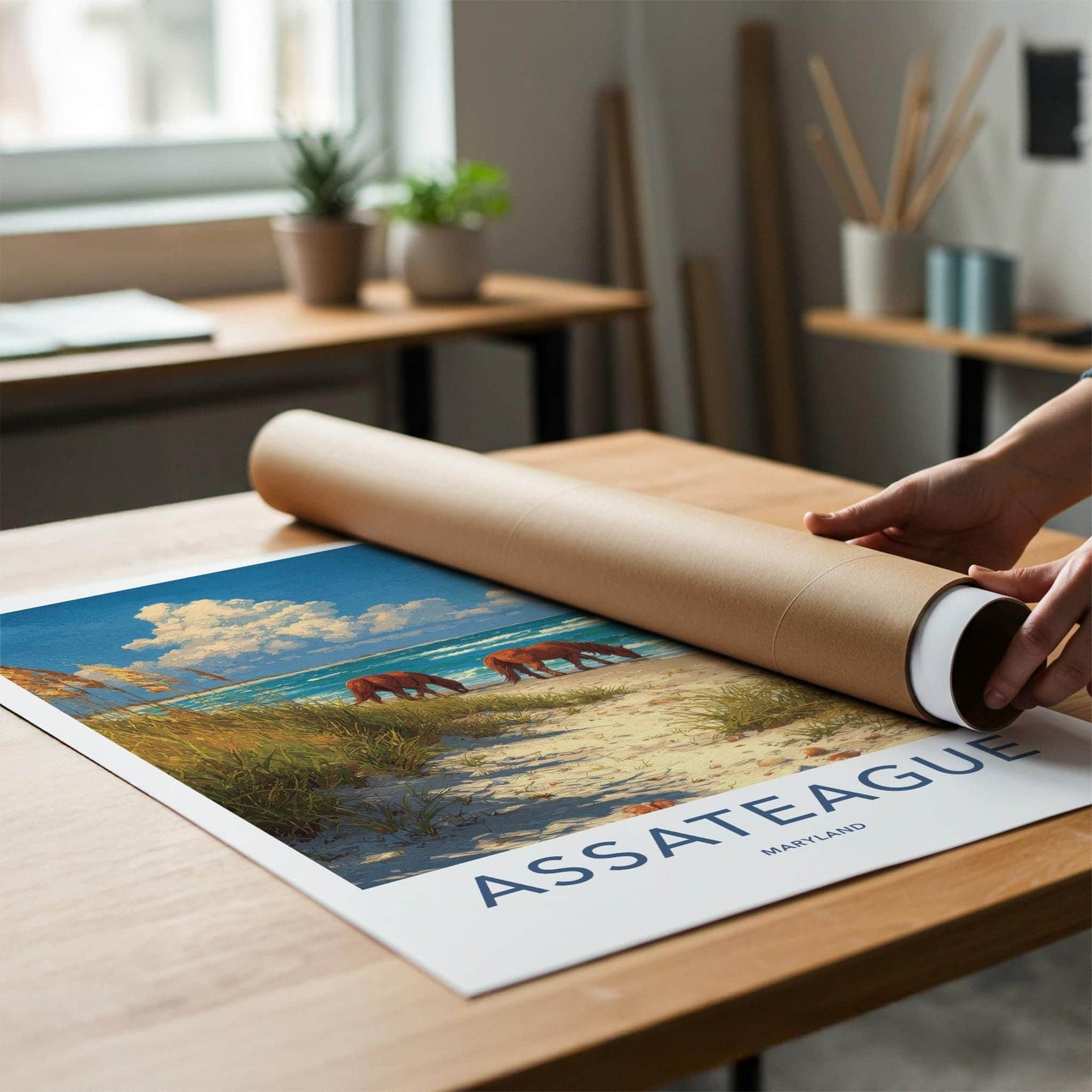 Assateague Poster - Maryland Travel Art - Wild Horses Beach Wall Decor