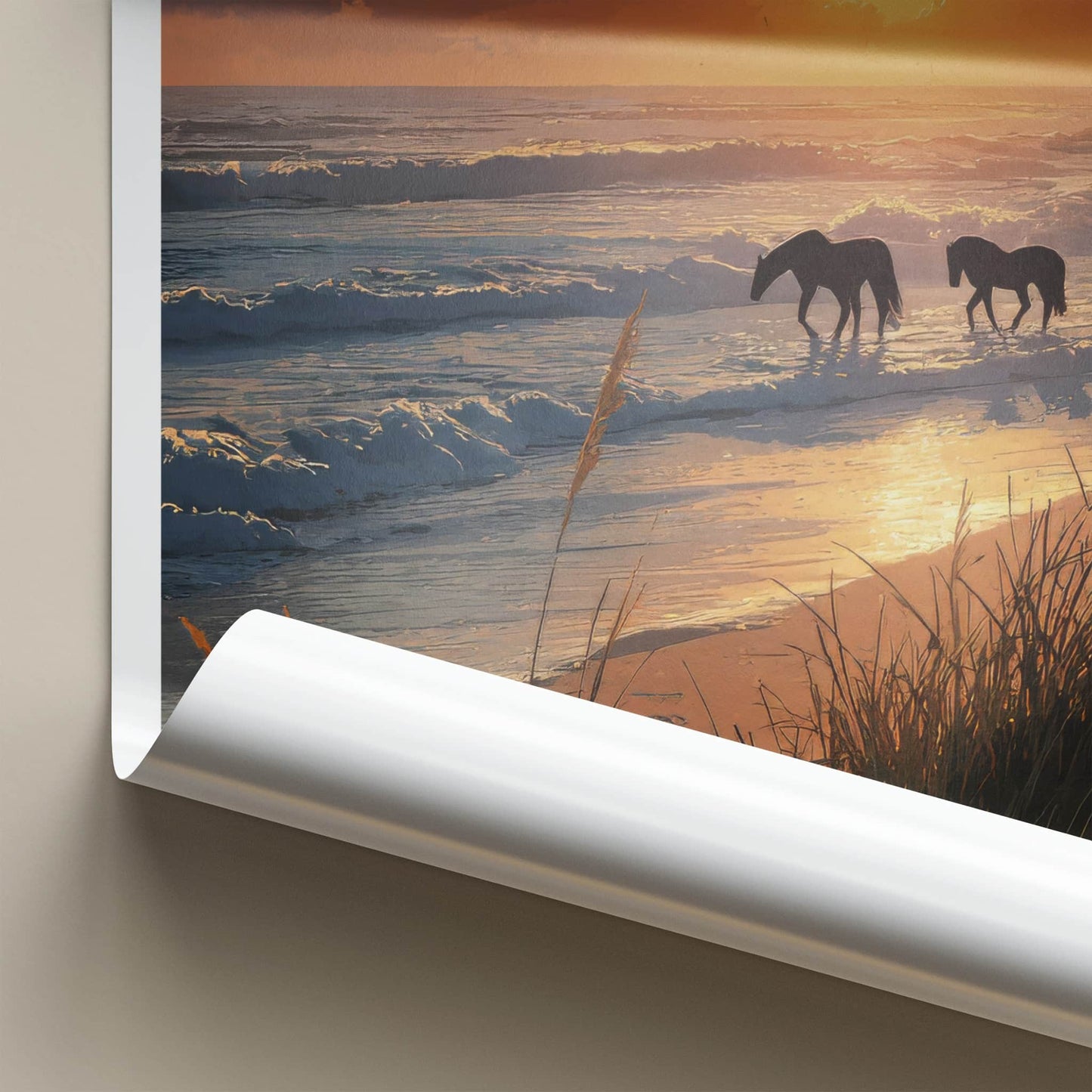 Assateague Poster - United States Wild Horses Sunset Wall Decor