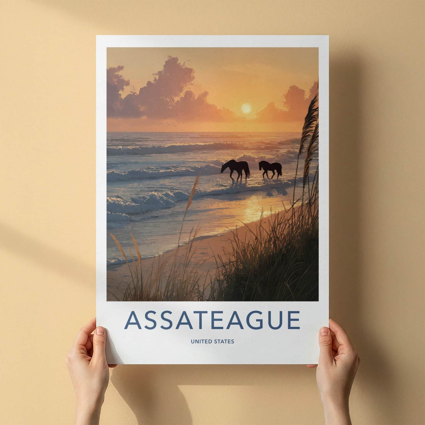 Assateague Poster - United States Wild Horses Sunset Wall Decor