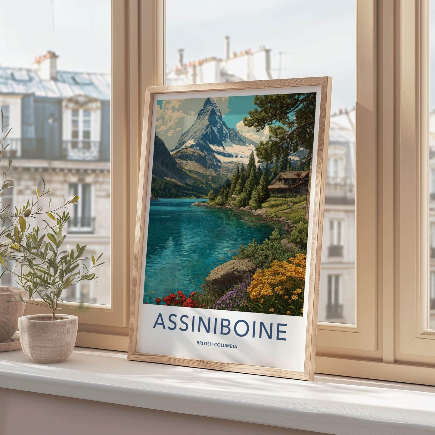 Assiniboine Poster - British Columbia Wall Art - Lake mountain cabin Home Decor