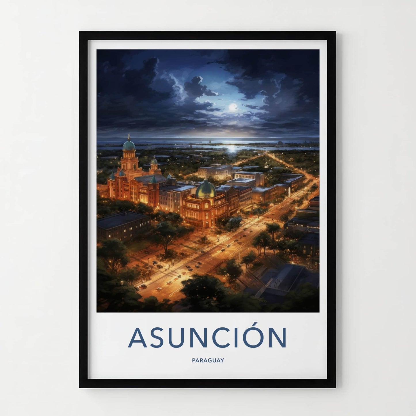 Asuncion Poster - Paraguay Travel Art - Moonlit Cityscape View Home Decor