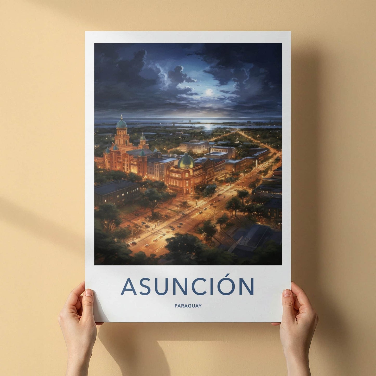 Asuncion Poster - Paraguay Travel Art - Moonlit Cityscape View Home Decor