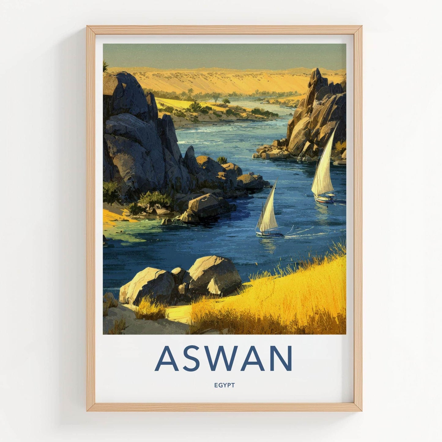 Aswan Poster - Egypt Framed Print - Nile River Boats Lounge Decor