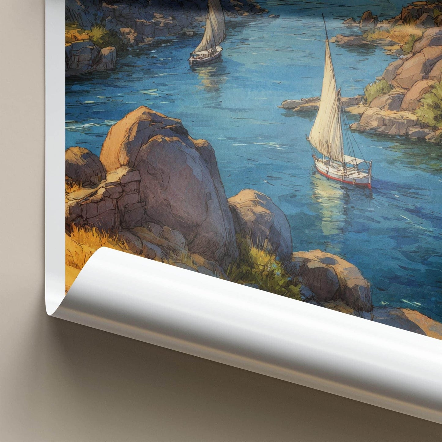 Aswan Poster - Egypt Scenic Art - Nile river boats Lounge Decor