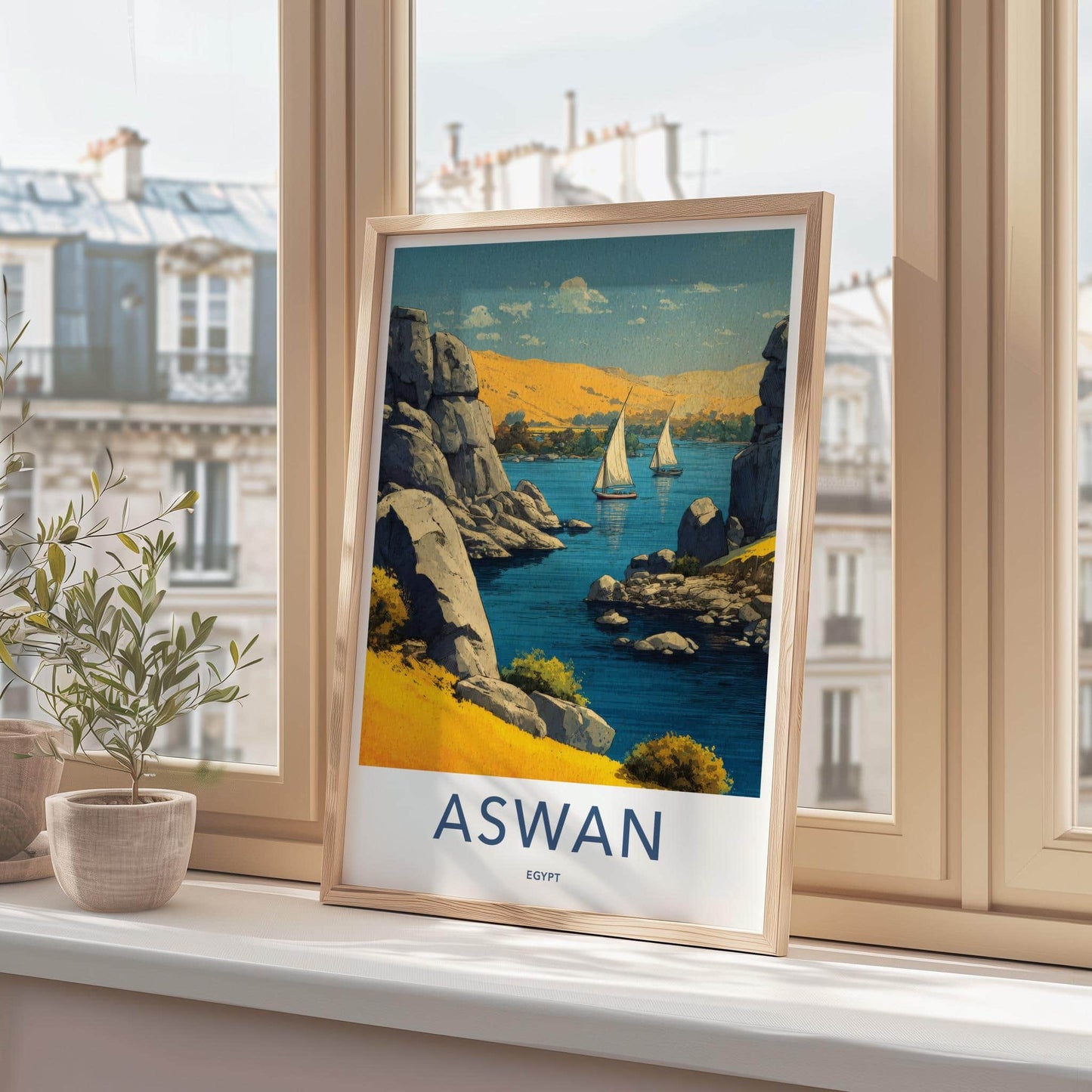 Aswan Poster - Egypt Travel Print - Nile Sailboats Home Decor