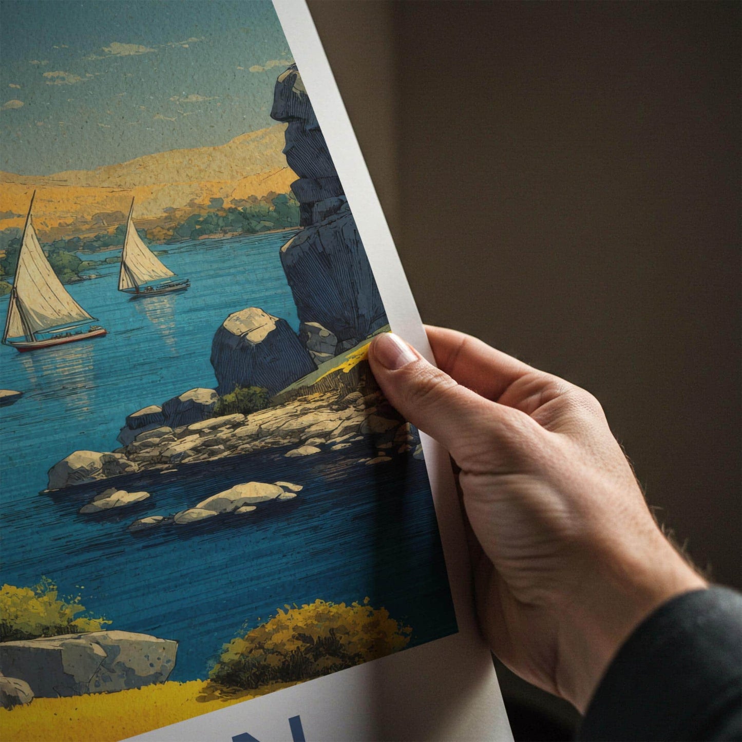 Aswan Poster - Egypt Travel Print - Nile Sailboats Home Decor