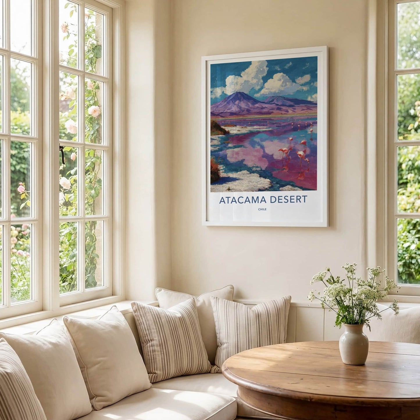 Atacama Desert Poster - Chile Travel Art - Pink Lake Flamingos Home Decor