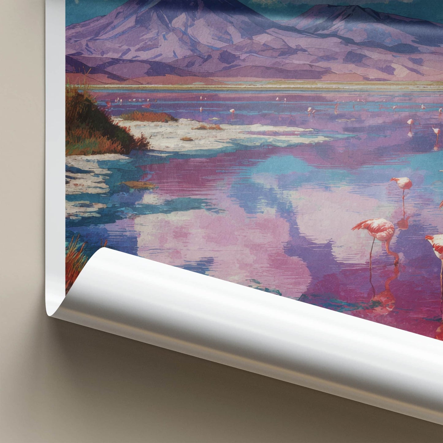 Atacama Desert Poster - Chile Travel Art - Pink Lake Flamingos Home Decor